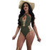 Chic Lace-up Polyester One-piece Swimwear #V-Neck #One Piece #Lace-Up